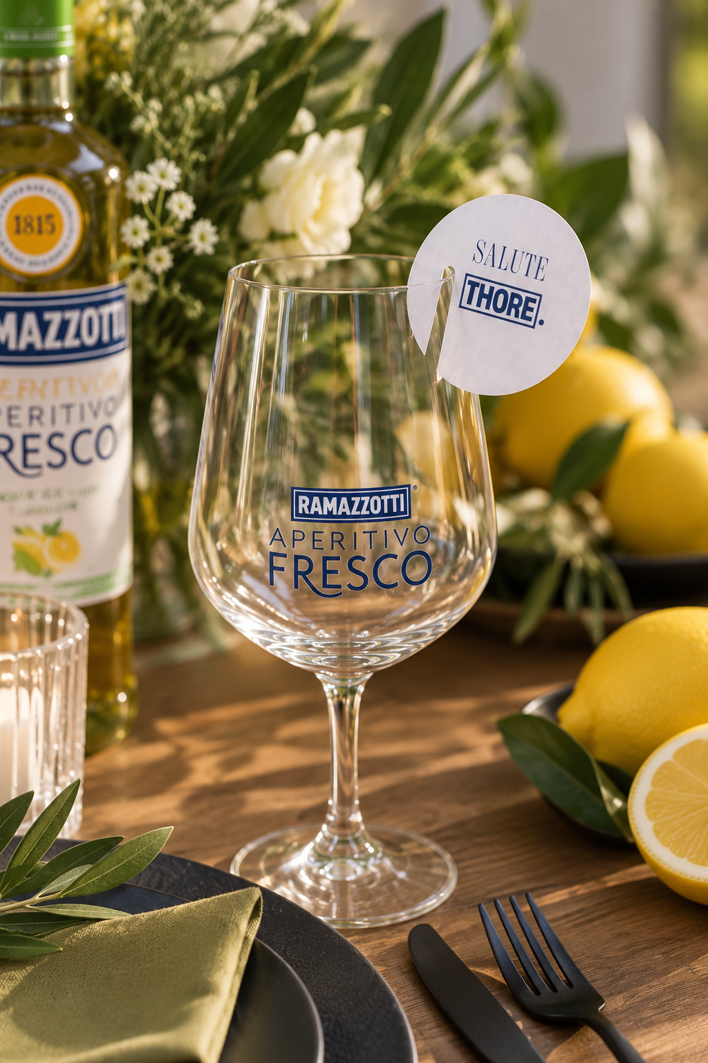 Ramazzotti Aperitivo Fresco Glas mit personalisiertem Drinkmarker